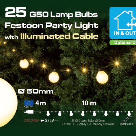 LED гирлянд 10m с 25 крушки – за празнична декорация