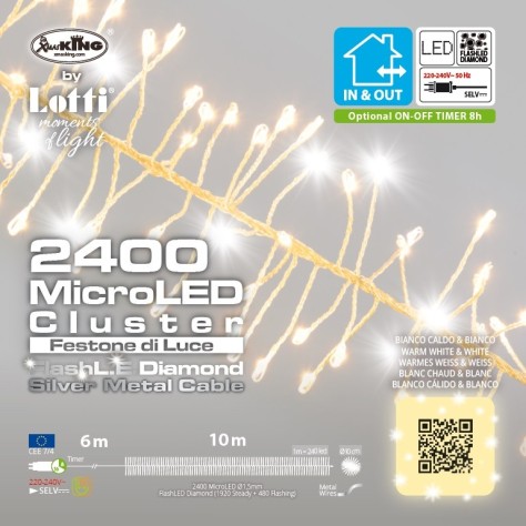 Премиум LED клъстър гирлянд 10м - 2400 LED топло бяло, с блясък Премиум LED клъстър гирлянд 10м - 2400 LED топло бяло, с блясък