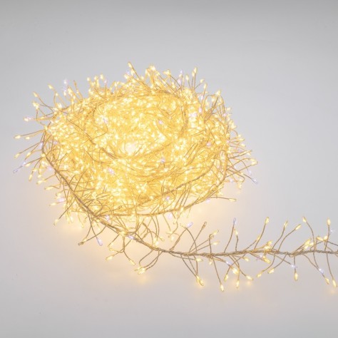 Премиум LED клъстър гирлянд 10м - 2400 LED топло бяло, с блясък
