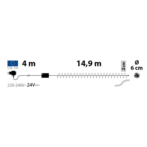 Плътен  720 LED гирлянд 15м – топло бяло, за елха 180–210см